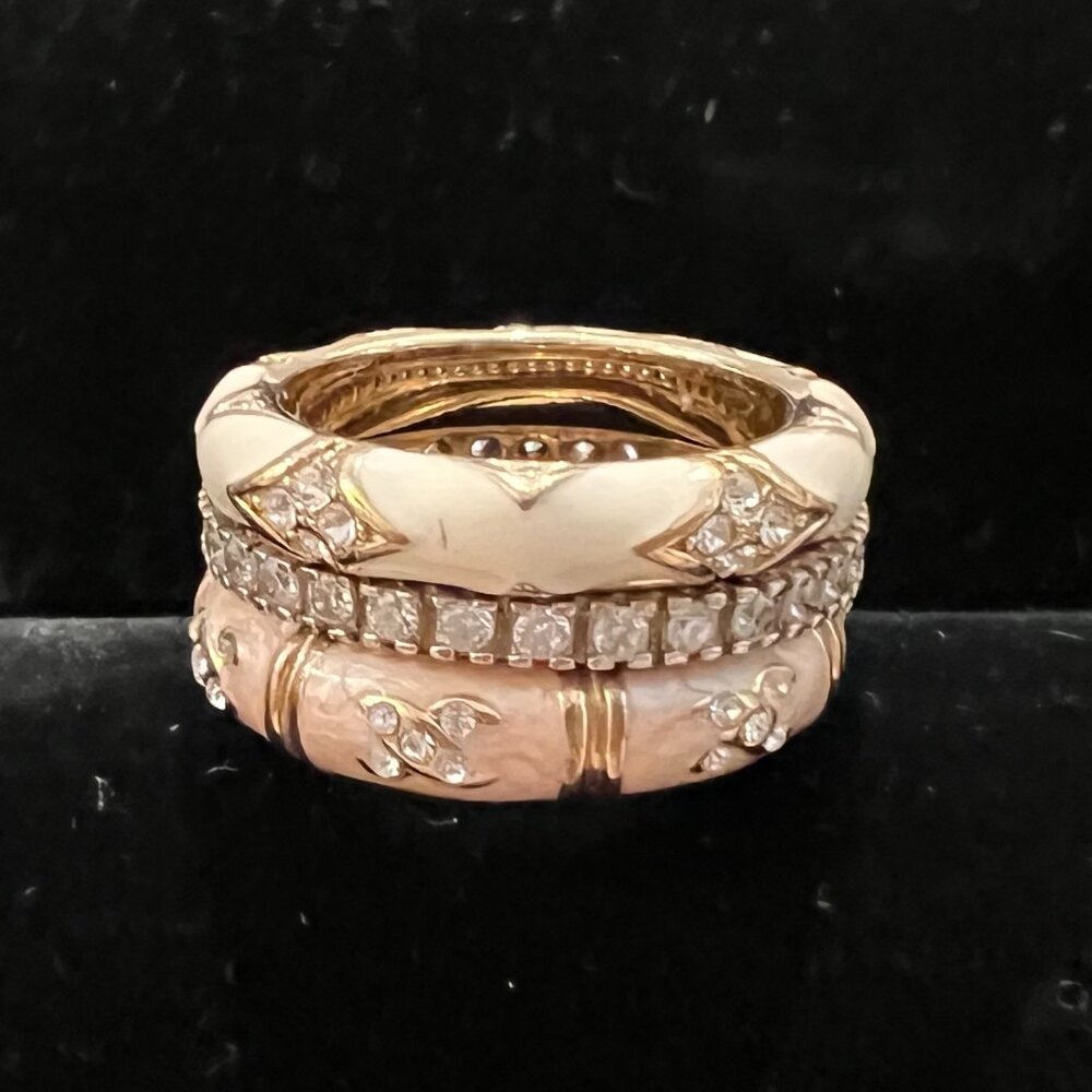 Lauren G Adams (LGA) Enamel & Rhinestone Rings Size 7 Set Of 3 Lot